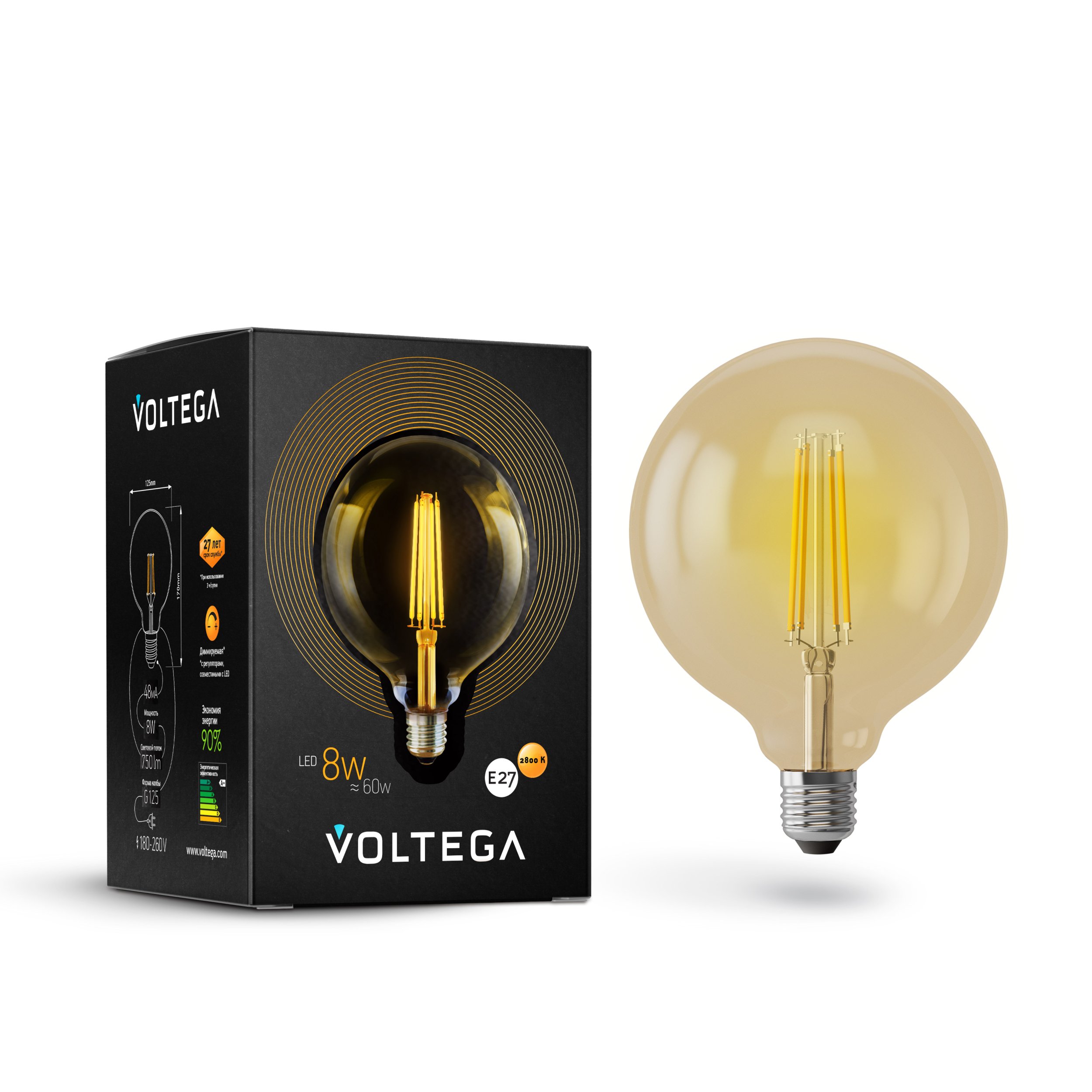 Лампочка Voltega LOFT LED 6838, цвет теплый - фото 1