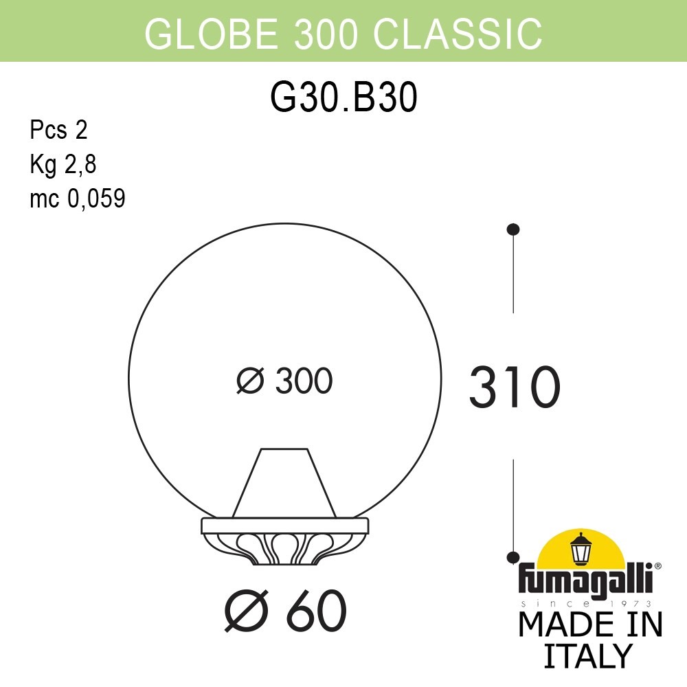 Уличный Светильник (верхняя часть) Fumagalli Globe 300 G30.B30.000.BXE27, цвет прозрачный - фото 2