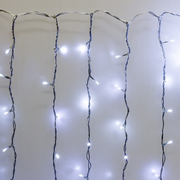 Гирлянда Занавес, 2х1м., 200 LED, ЛАЙТ, холодный белый, без мерцания, прозрачный ПВХ провод. Гирлянда РФ 05-1917