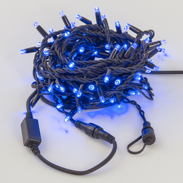 Гирлянда Нить, 10м., 100 LED, синий, без мерцания, черный  резиновый провод. Гирлянда РФ 05-1760