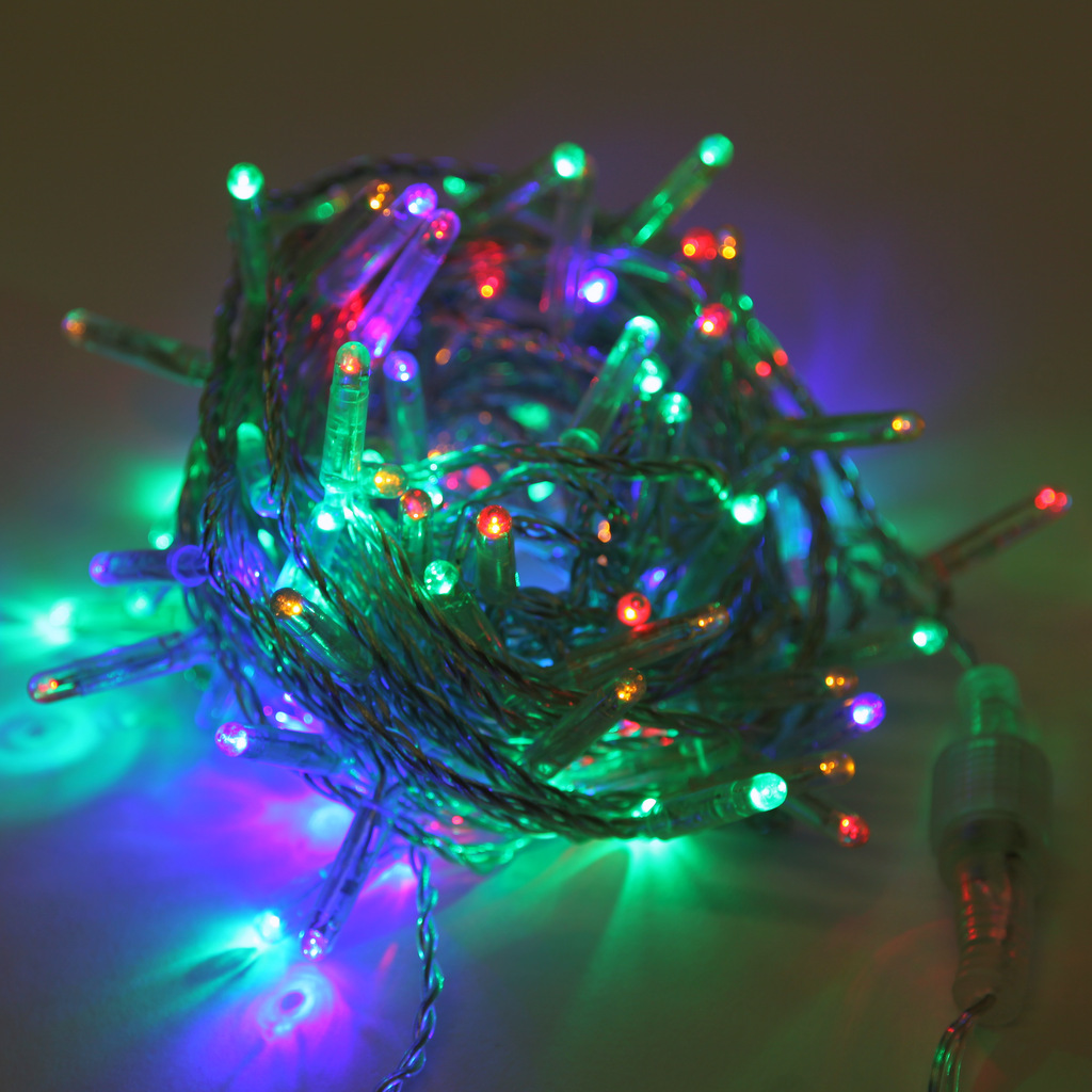 Гирлянда Нить, 10м., 100 LED, RGB, без мерцания, прозрачный ПВХ провод, с защитным колпачком. Гирлянда РФ 05-1977, цвет разноцветный