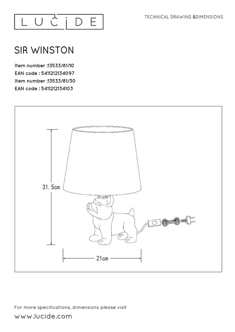 Настольная лампа Lucide EXTRAVAGANZA SIR WINSTON 13533/81/30, цвет черный 13533/81/30 - фото 6