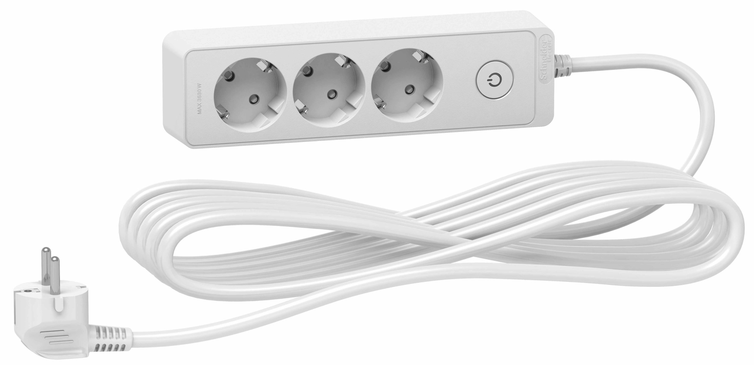 Удлинитель 3 розетки 2К+З, кабель 5м Schneider Electric Unica NEW ST9435W, цвет белый - фото 1