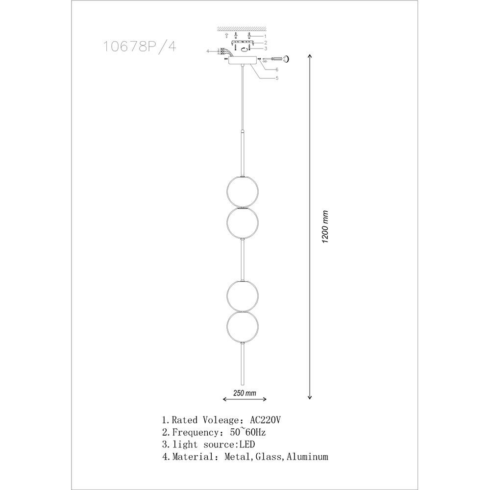 Подвесной светильник iLedex OMEGA 10678P/4-20W-3000K BK-WH, цвет белый - фото 2