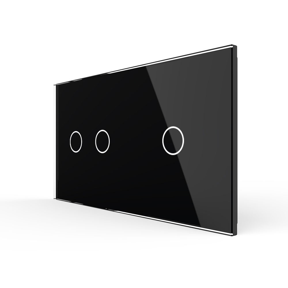 Лицевая панель для двух сенсорных выключателей 3 клавиши Livolo BB-C7-C2/C1-12, цвет черный BB-C7-C2/C1-12 - фото 1