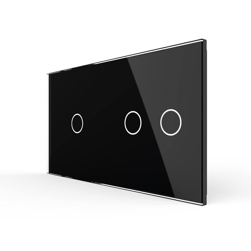 Лицевая панель для двух сенсорных выключателей 3 клавиши Livolo BB-C7-C1/C2-12, цвет черный BB-C7-C1/C2-12 - фото 1