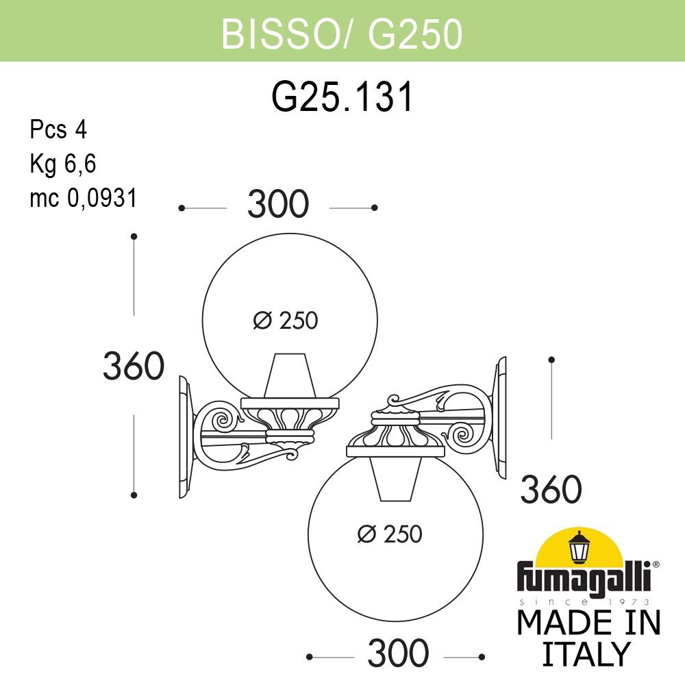 Уличный настенный светильник Fumagalli GLOBE 250 G25.131.000.AZF1R - фото 3