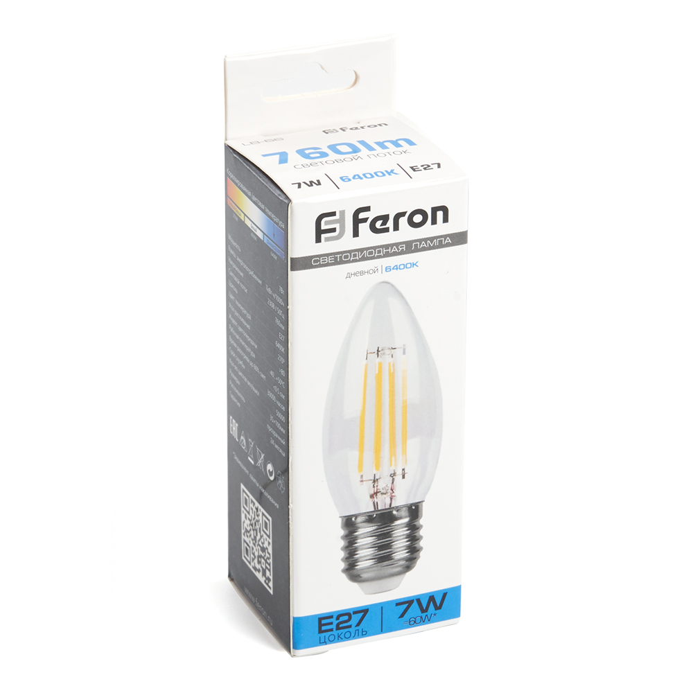 Светодиодная лампа Feron Свеча 7W 760lm 6400K E27 38272, цвет холодный - фото 6