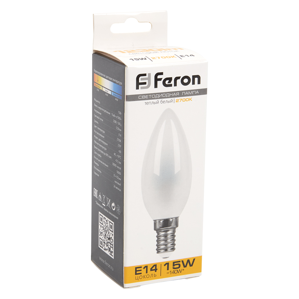 Светодиодная лампа Feron Свеча 15W 1230lm 2700K E14 38255, цвет теплый - фото 4