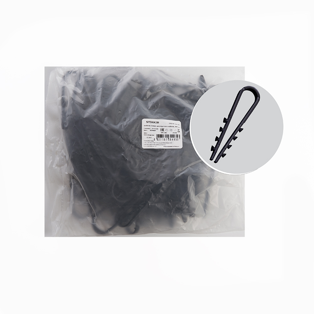 Дюбель-хомут для круглого кабеля (100шт) Stekker 39336, цвет черный - фото 1