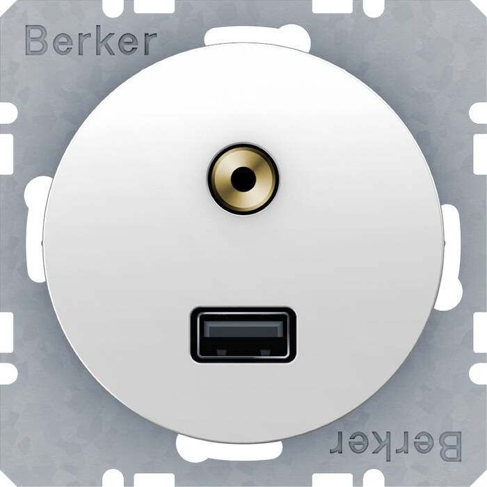 Двойная розетка USB + Аудио 3,5mm 20IP  Berker R.1 3315392089, цвет белый - фото 1