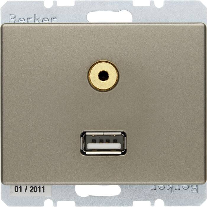 Двойная розетка USB + Аудио 3,5mm 20IP  Berker ARSYS 3315399011, цвет бронза - фото 1