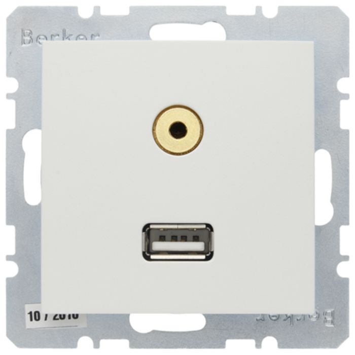 Двойная розетка USB + Аудио 3,5mm 20IP  Berker S.1 3315391909, цвет белый - фото 1