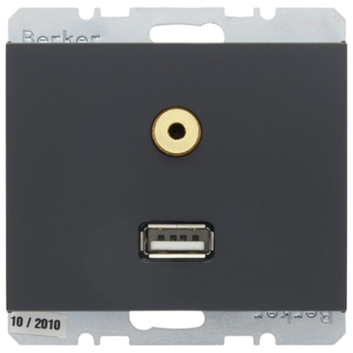 Двойная розетка USB + Аудио 3,5mm 20IP  Berker K.1 3315397006, цвет чёрный - фото 1
