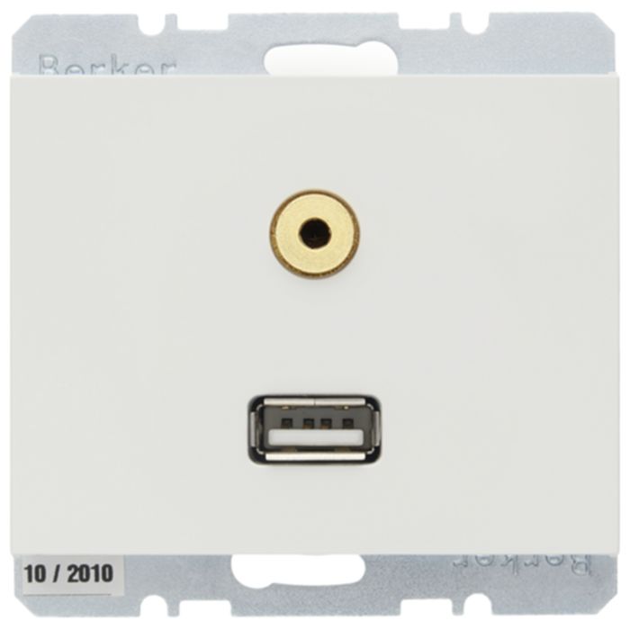Двойная розетка USB + Аудио 3,5mm 20IP  Berker K.1 3315397009, цвет белый - фото 1