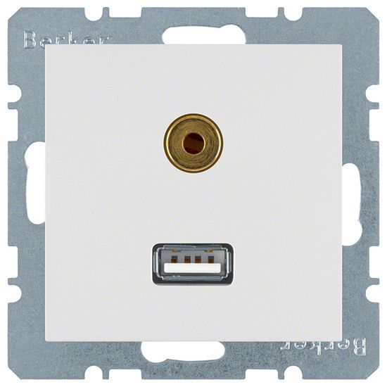 Двойная розетка USB + Аудио 3,5mm 20IP  Berker S.1 3315398989, цвет белый - фото 1