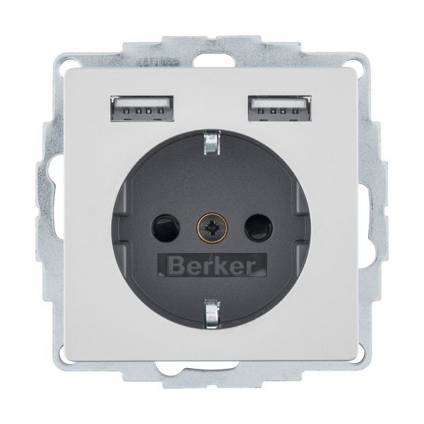 Двойная розетка с/з USB 20IP Berker Q.1 48036084, цвет серебристый - фото 1