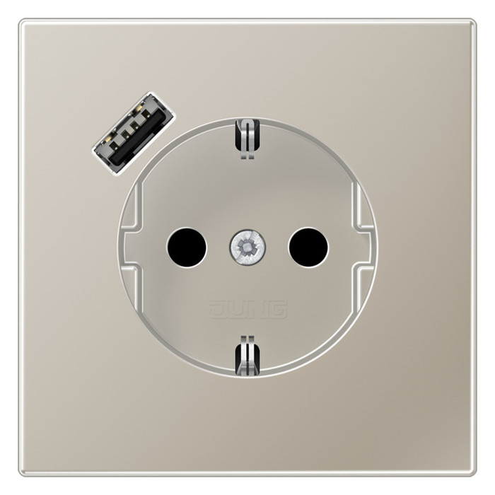 Розетка с/з + USB Jung LS METAL ES1520-18A-L, цвет серебристый