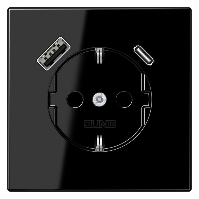 Розетка с/з + USB Jung LS1520-15CASW, цвет чёрный