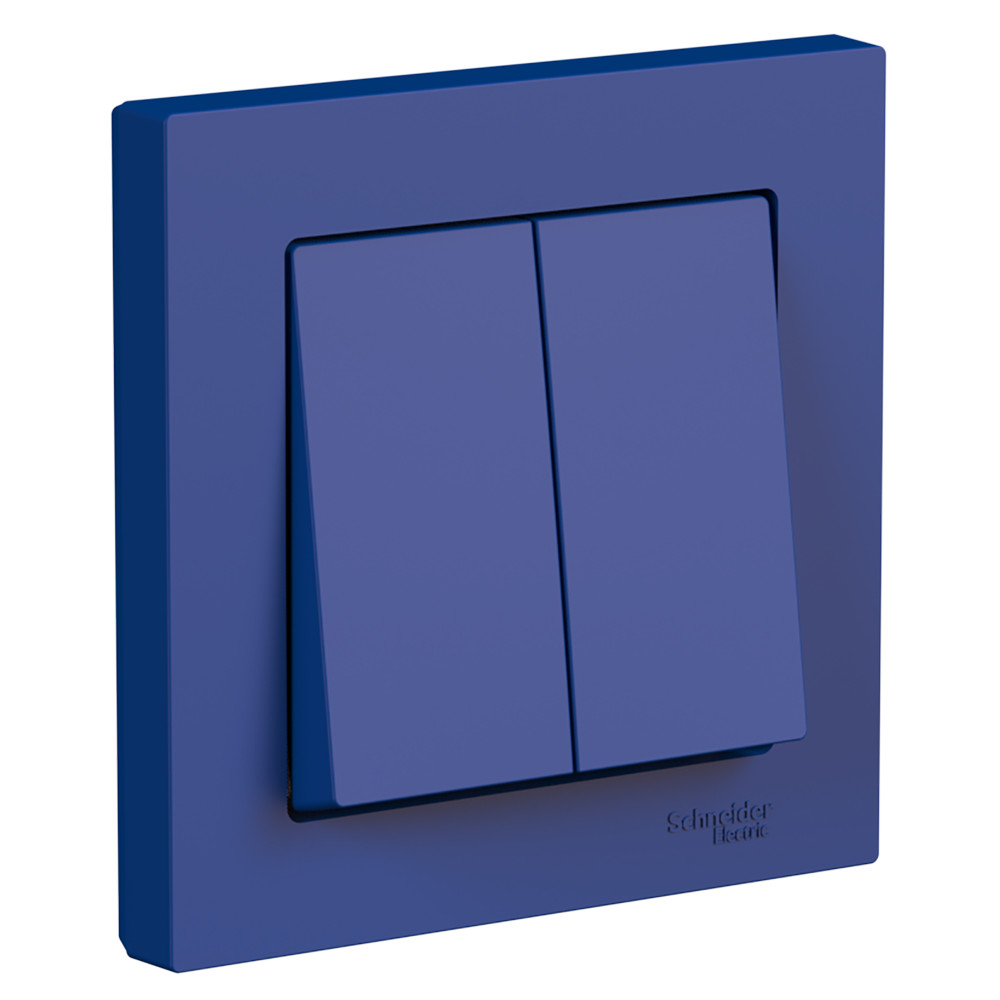 Выключатель двухклавишный Systeme Electric ATLAS DESIGN ATN001152, цвет синий - фото 1