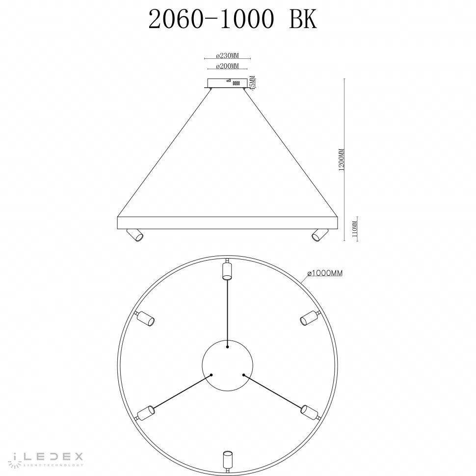 Подвесная люстра iLedex VISION 2060-D1000 BK, цвет чёрный - фото 2