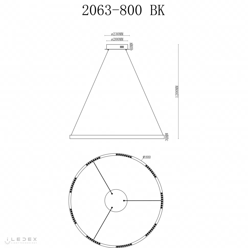 Подвесная люстра iLedex VISION 2063-D800 BK, цвет чёрный - фото 2