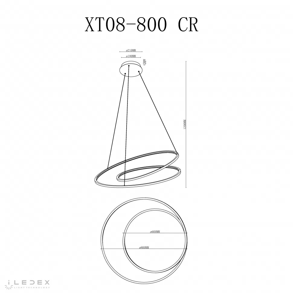 Подвесная люстра iLedex AXIS XT08-D800 CR, цвет хром - фото 2