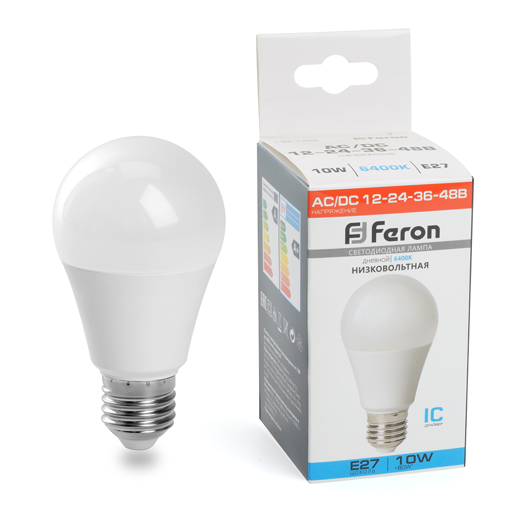 Светодиодная лампа Feron LB-192 A60 10W 800Lm 6400K E27 48732, цвет холодный