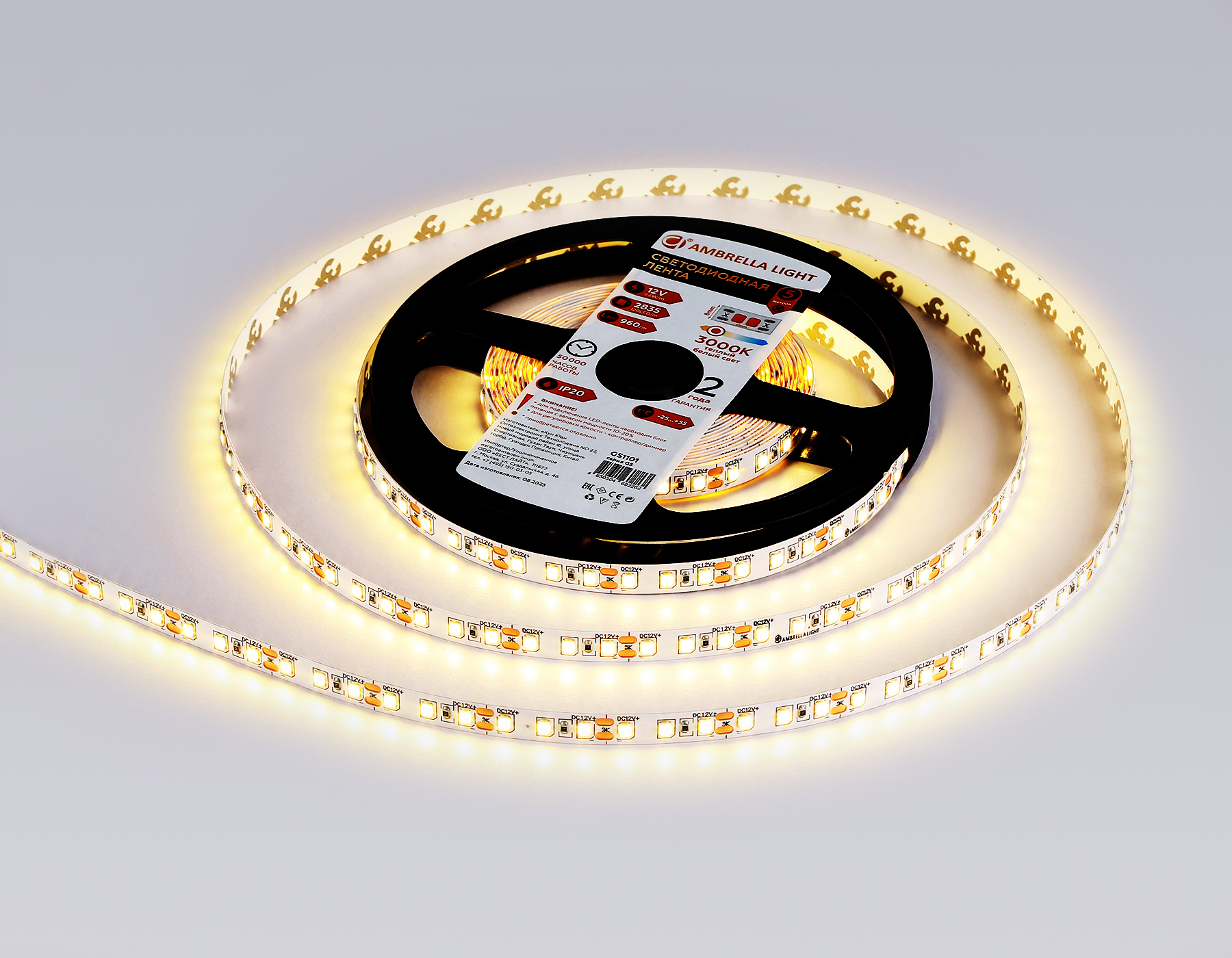 Светодиодная лента LED STRIP 12V 3000K 96 Вт/м 5м Ambrella light GS1101, цвет белый - фото 3