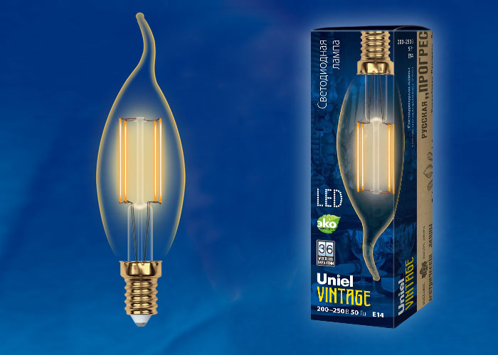 Светодиодная лампа Uniel VINTAGE Свеча на ветру 5W 420lm E14 UL-00002397, цвет теплый - фото 1