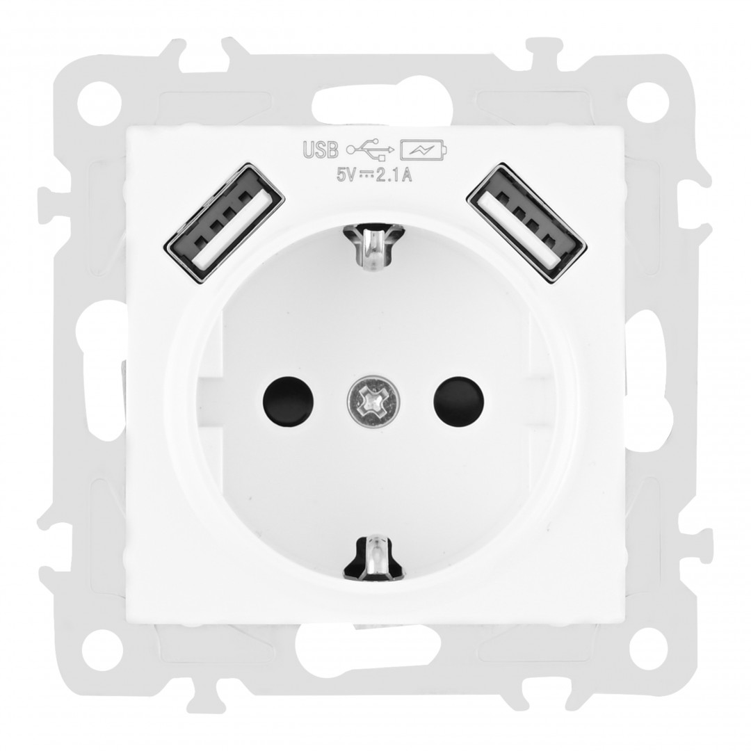 Розетка с/з со шторками + USB Arte Milano 206.47-1.white, цвет белый