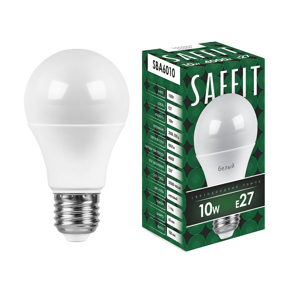 Светодиодная лампа Saffit A60 10W 800lm 4000K E27 55005, цвет белый;матовый - фото 1
