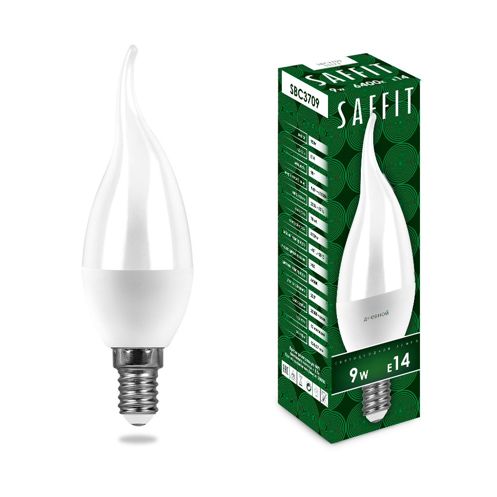 Светодиодная лампа Saffit Свеча на ветру 9W 810lm 6400K E14 55173, цвет белый;матовый - фото 1